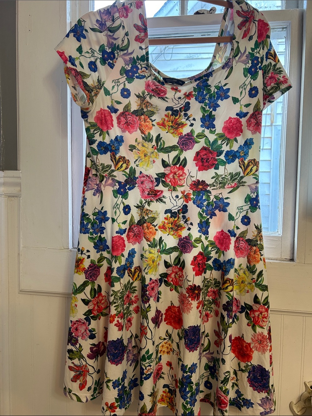 SHEIN White Floral Fit & Flare skater Dress with Multicolor Blooms